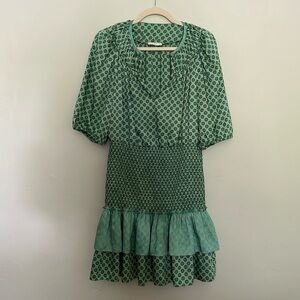 Sandro Print Dress with Smocking